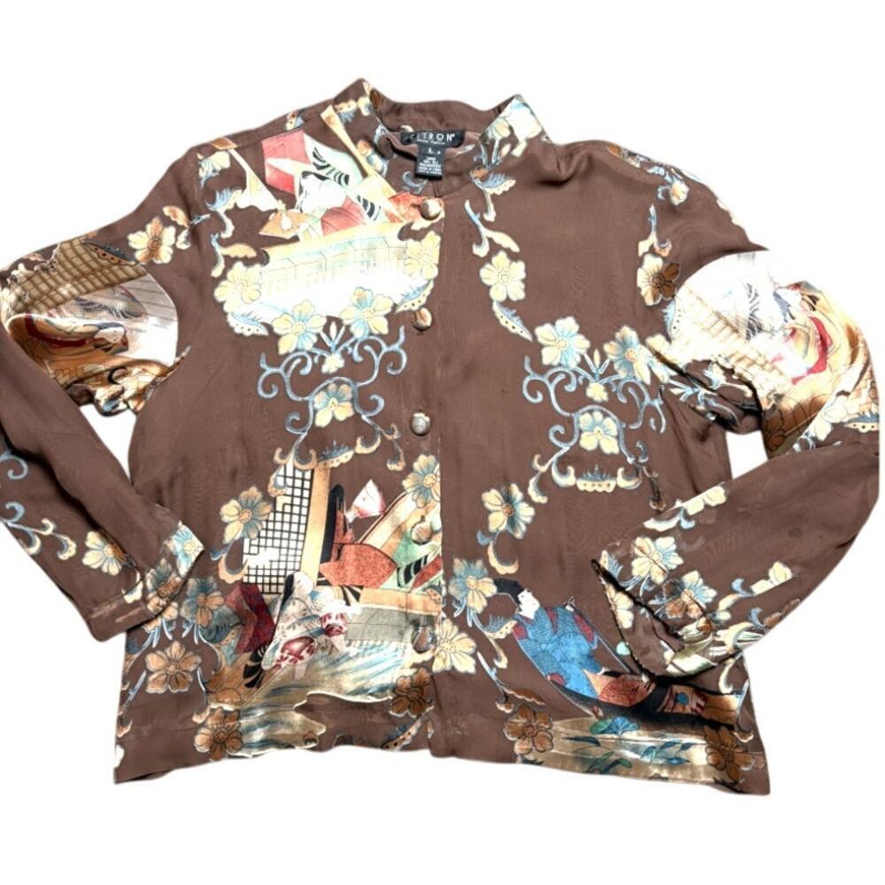 Citron Santa Monica Silk Lined Floral Blouse Women’s L Rare Vintage